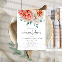 Modern Peach Florals Script Rehearsal Dinner