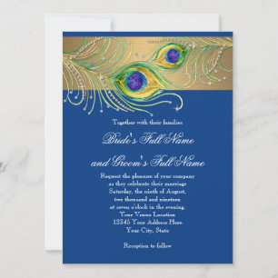 Invitación Modern Peacock Feathers Faux Jewel Scrorl