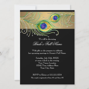 Invitación Modern Peacock Feathers Faux Jewel Scrorl