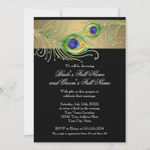 Invitación Modern Peacock Feathers Faux Jewel Scrorl