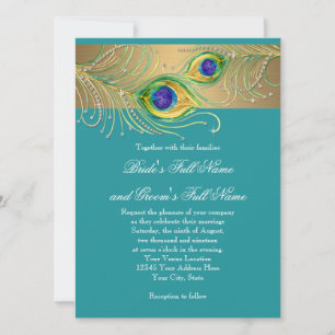 Invitación Modern Peacock Feathers Faux Jewel Scrorl