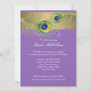Invitación Modern Peacock Feathers Faux Jewel Scrorl