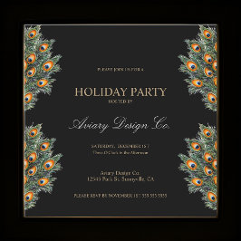 Invitación Modern Peacock Feathers Fiesta de Navidades corpor