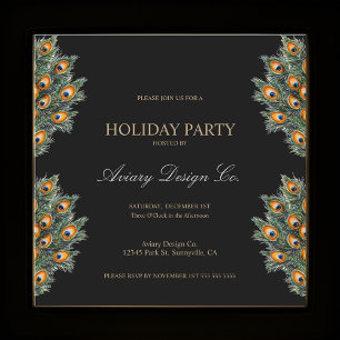 Invitación Modern Peacock Feathers Fiesta de Navidades corpor