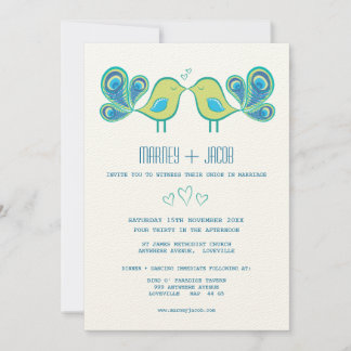 Invitación Modern Peacock Love Birds Boda Monograma