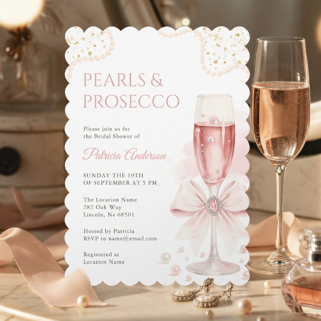 Invitación Modern Pearls & Prosecco Bridal Shower Invitation (Subido por el creador)
