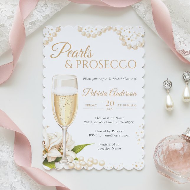 Invitación Modern Pearls & Prosecco Bridal Shower Invitation (Subido por el creador)