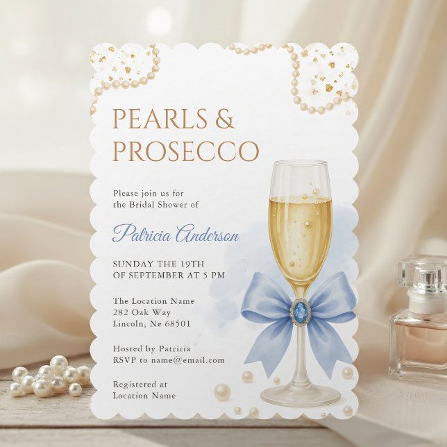 Invitación Modern Pearls & Prosecco Bridal Shower Invitation (Subido por el creador)