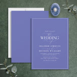 Invitación Modern Periwinkle Calligraphy Boda<br><div class="desc">Moderno, elegante y moderno, este sencillo y minimalista diseño de boda de tipografía blanca y periwinkle presenta "El Boda de" en caligrafía moderna y texto Serif como característica principal de diseño, y se basa en nuestra mejor invitación a la ducha de novia. La parte posterior de la tarjeta presenta una...</div>