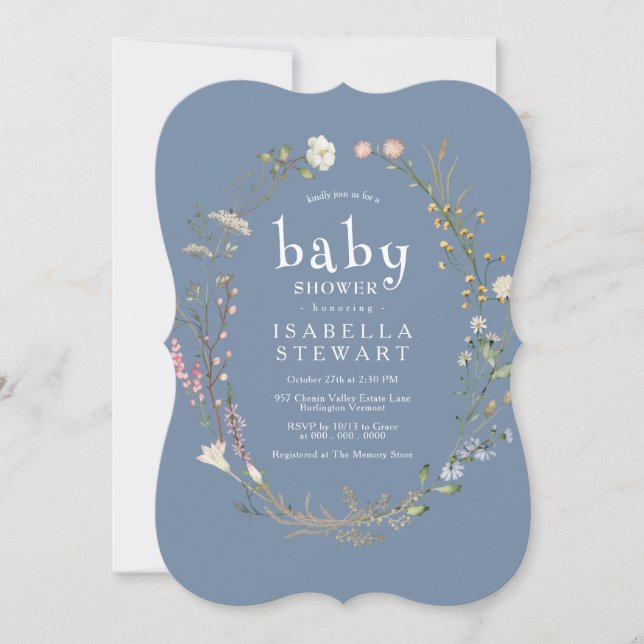 Invitación Modern Periwinkle Wildflower Cute Baby Shower (Anverso)