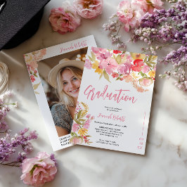 Invitación Modern photo Boho Pink Lavender floral graduation
