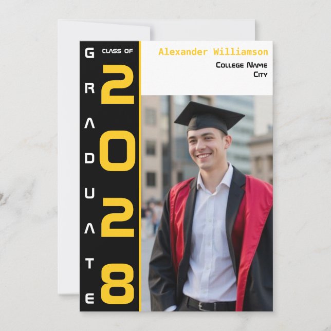 Invitación Modern Photo Gold Black Graduation Announcement (Anverso)