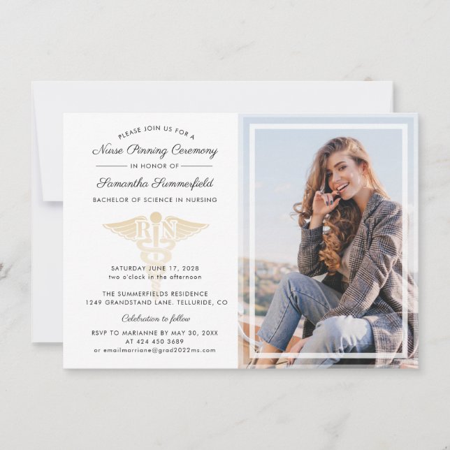 Invitación Modern Photo Graduation Nurse Pinning Ceremony (Anverso)