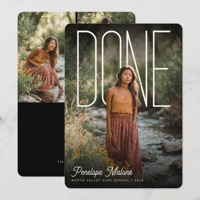 Invitación Modern Photopop DONE Graduation Party (Anverso / Reverso)