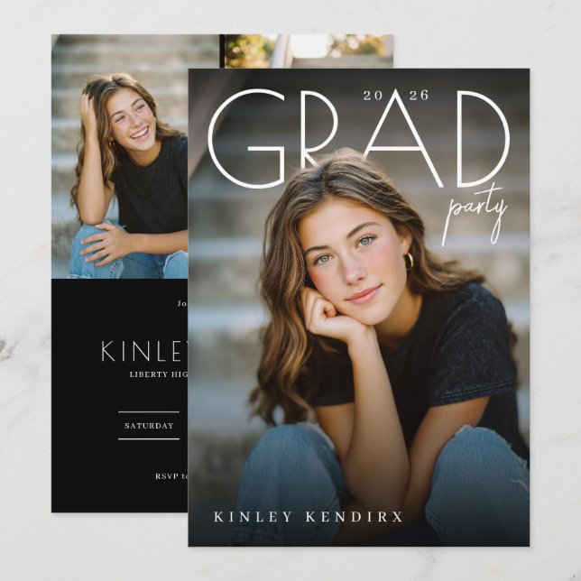 Invitación Modern PhotoPop Graduation Party (Anverso / Reverso)
