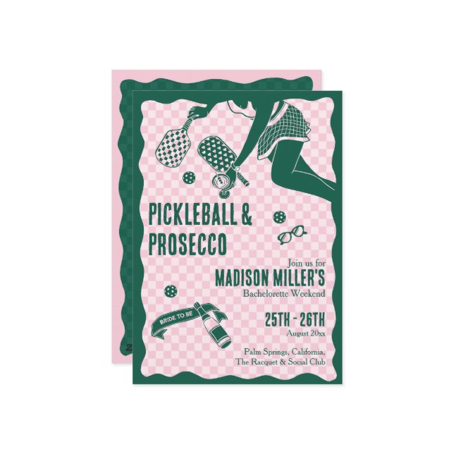 Invitación Modern Pickleball & Prosecco Bachelorette Weekend (Anverso/Reverso In Situ)