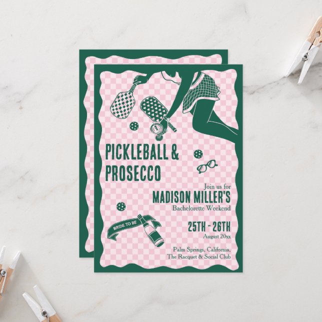 Invitación Modern Pickleball & Prosecco Bachelorette Weekend (Anverso/Reverso In Situ)