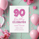 Invitación Modern Pink 90th Birthday Party<br><div class="desc">Nuestras Minimalistas invitaciones para la fiesta de cumpleaños número 90 están preparadas para redefinir sus celebraciones. Con un sencillo fondo blanco que exuda elegancia, un caprichoso doodle de globo de helio rosa '90' dibujado a mano que le da un toque lúdico, y una plantilla de texto sin esfuerzo y moderno...</div>