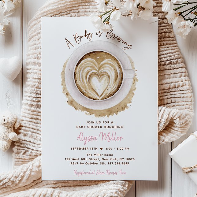 Invitación Modern Pink Baby Is Brewing Coffee Baby Shower (Subido por el creador)