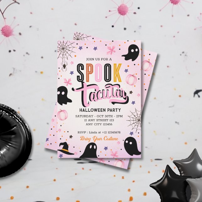 Invitación Modern Pink Black Sweet Spooktacular Halloween  (Subido por el creador)