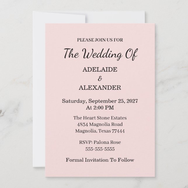 Invitación Modern Pink Blush Wedding Save The Date (Anverso)
