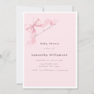 Invitación Modern Pink Bow Coquette Baby Shower