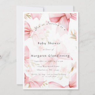Invitación Modern Pink Bow Coquette Baby Shower