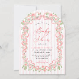 Invitación Modern Pink Bow Floral Roses Arch Baby Shower