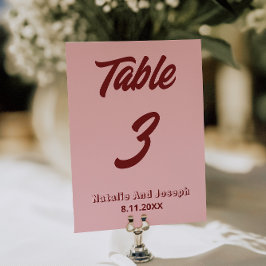 Invitación Modern Pink Burgundy Funky Wedding Table Number