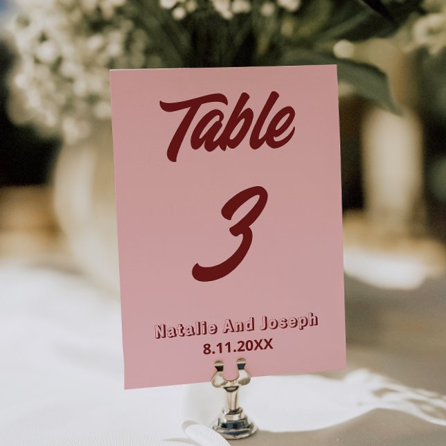 Invitación Modern Pink Burgundy Funky Wedding Table Number (Subido por el creador)