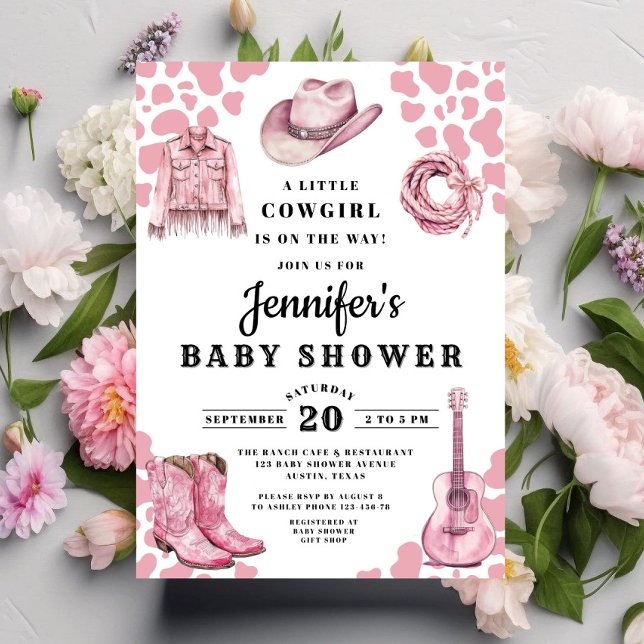 Invitación Modern Pink Cowgirl Baby Shower (Modern Pink Cowgirl Baby Shower Invitation)