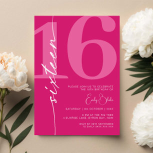 Invitación Modern Pink Dieciséis Fiesta de Cumpleaños
