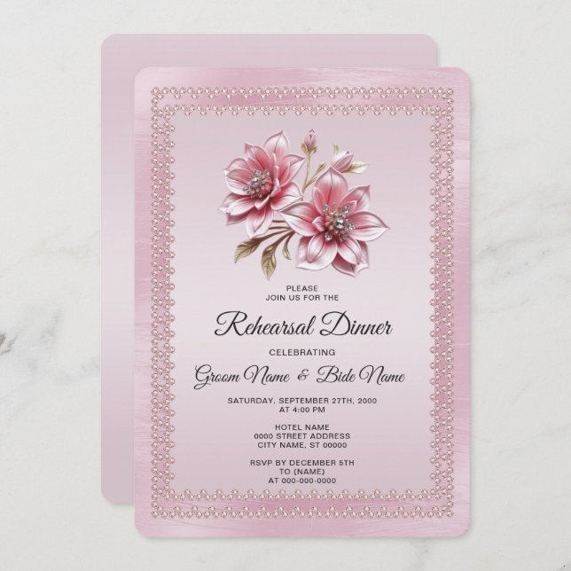 Invitación Modern Pink Flowers Rehearsal Dinner