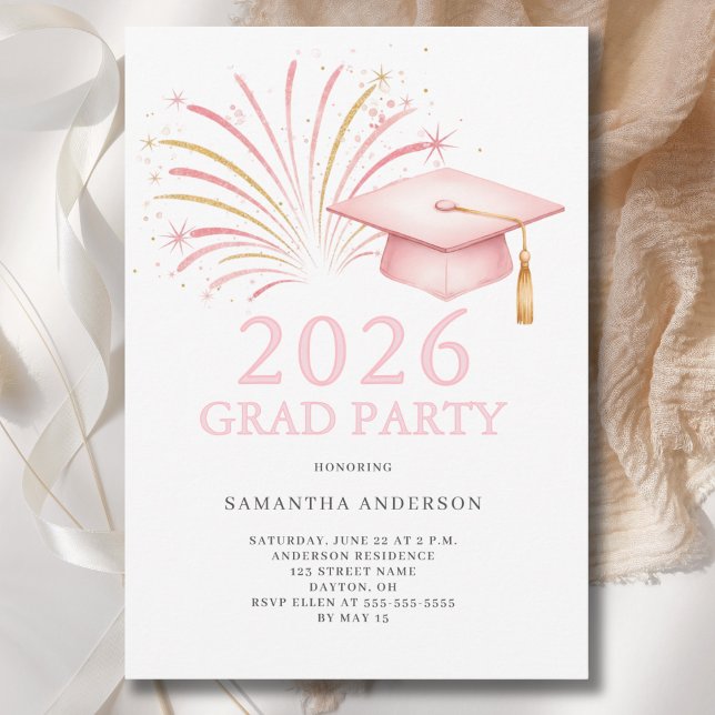Invitación Modern Pink Gold 2026 Grad Party  (Subido por el creador)