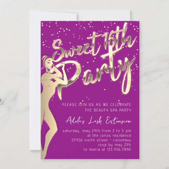 Invitación Modern Pink Gold Sweet 16th Fiesta Script (Anverso)