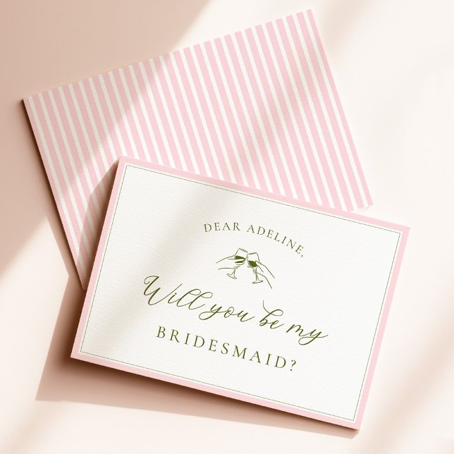 Invitación Modern Pink & Green Bridesmaid Proposal Card (Subido por el creador)