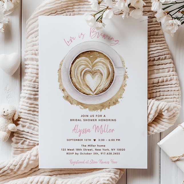Invitación Modern Pink Love Is Brewing Coffee Bridal Shower (Subido por el creador)