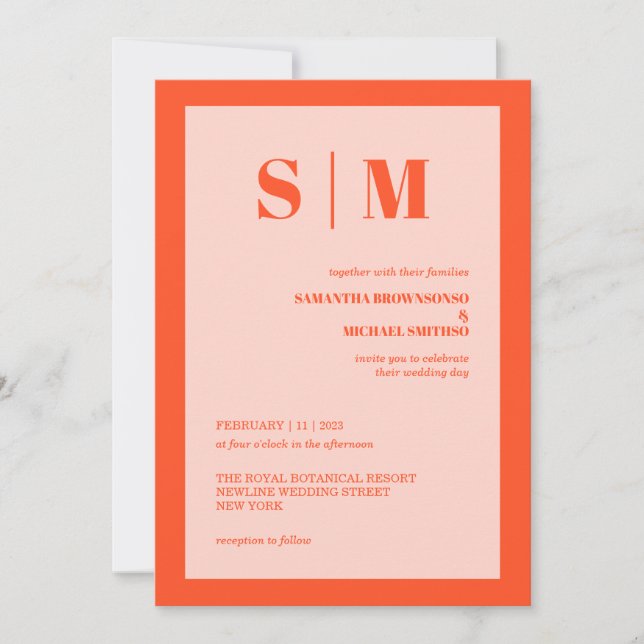 Invitación Modern pink orange Earth Tone Wedding (Anverso)