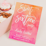 Invitación MOdern pink orange watercolor typography Sweet 16<br><div class="desc">A modern hand painted pink orange sunset watercolor ombre Sweet 16 script typography birthday party invitation.
Don't hesitate in contacting me if you need any customization</div>