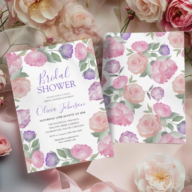 Invitación Modern Pink & Purple Floral Bridal Shower (Subido por el creador)