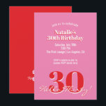 Invitación Modern Pink Red Minimalist 30th Birthday<br><div class="desc">Modern Pink Red Minimalist 30th Birthday Invitation Celebrate turning thirty in style with this modern pink retro 30th birthday invitation. Designed with clean typography and minimal layout, this chic template is perfect for the modern birthday girl who loves simple yet stylish design. Personalize with your name, party details, and RSVP...</div>