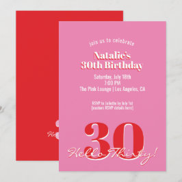Invitación Modern Pink Red Minimalist 30th Birthday