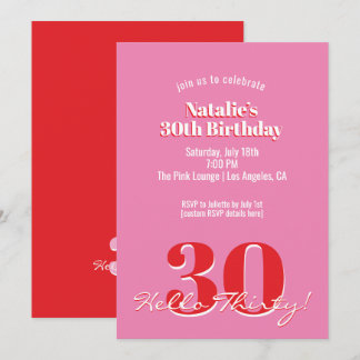 Invitación Modern Pink Red Minimalist 30th Birthday
