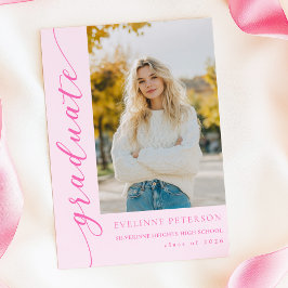 Invitación Modern Pink Script Photo Graduation Invitation