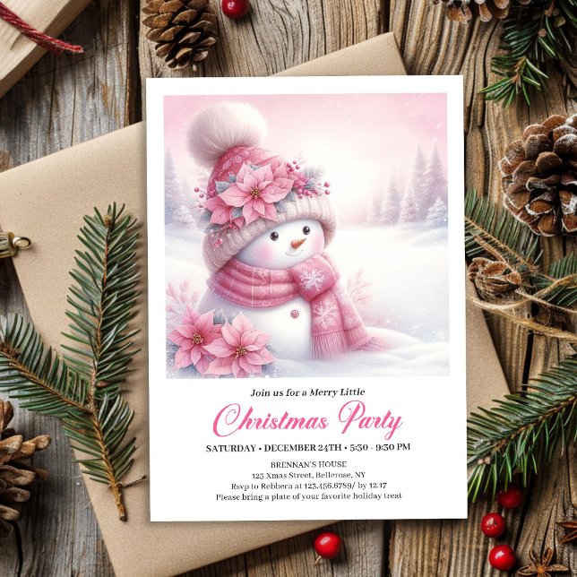 Invitación Modern Pink Snowman Kids Download Christmas Invite (Modern Pink Snowman Kids Download Christmas Invitation

)