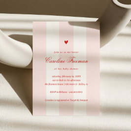 Invitación Modern Pink Stripe Heart Valentine Baby Shower