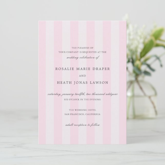 Invitación Modern Pink Stripes Elegant Wedding (Anverso de pie)