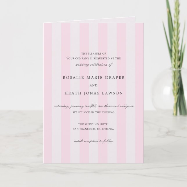 Invitación Modern Pink Stripes Elegant Wedding (Anverso)