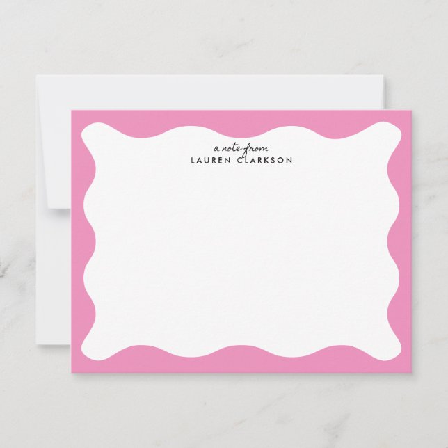 Invitación Modern Pink Wavy Frame Stationery Note Card (Anverso)