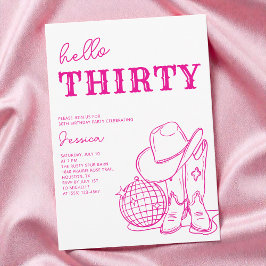Invitación Modern Pink Western Disco 30th Birthday Party